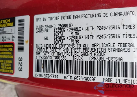 2020 Toyota Tacoma Sr V6 z USA, uszkodzony, nr VIN 3TYSZ5AN4LT001356